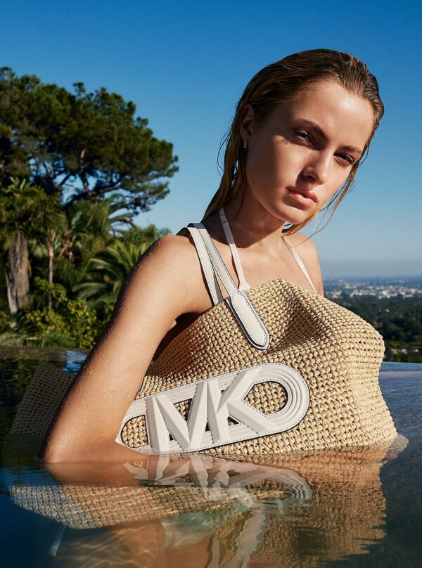 (READYSTOCK USA) Michael Kors Eliza Logo Straw Tote - Image 3