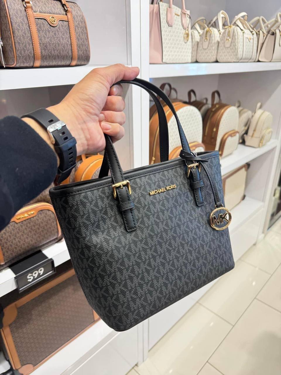 Michael Kors XS Carryall in Signature Black/Gold - Image 2