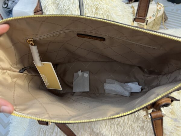 Michael Kors Charlotte Zip Tote Bag Signature Vanilla Brown - Image 4