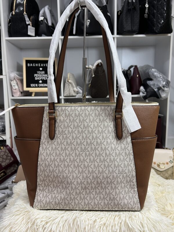 Michael Kors Charlotte Zip Tote Bag Signature Vanilla Brown - Image 3