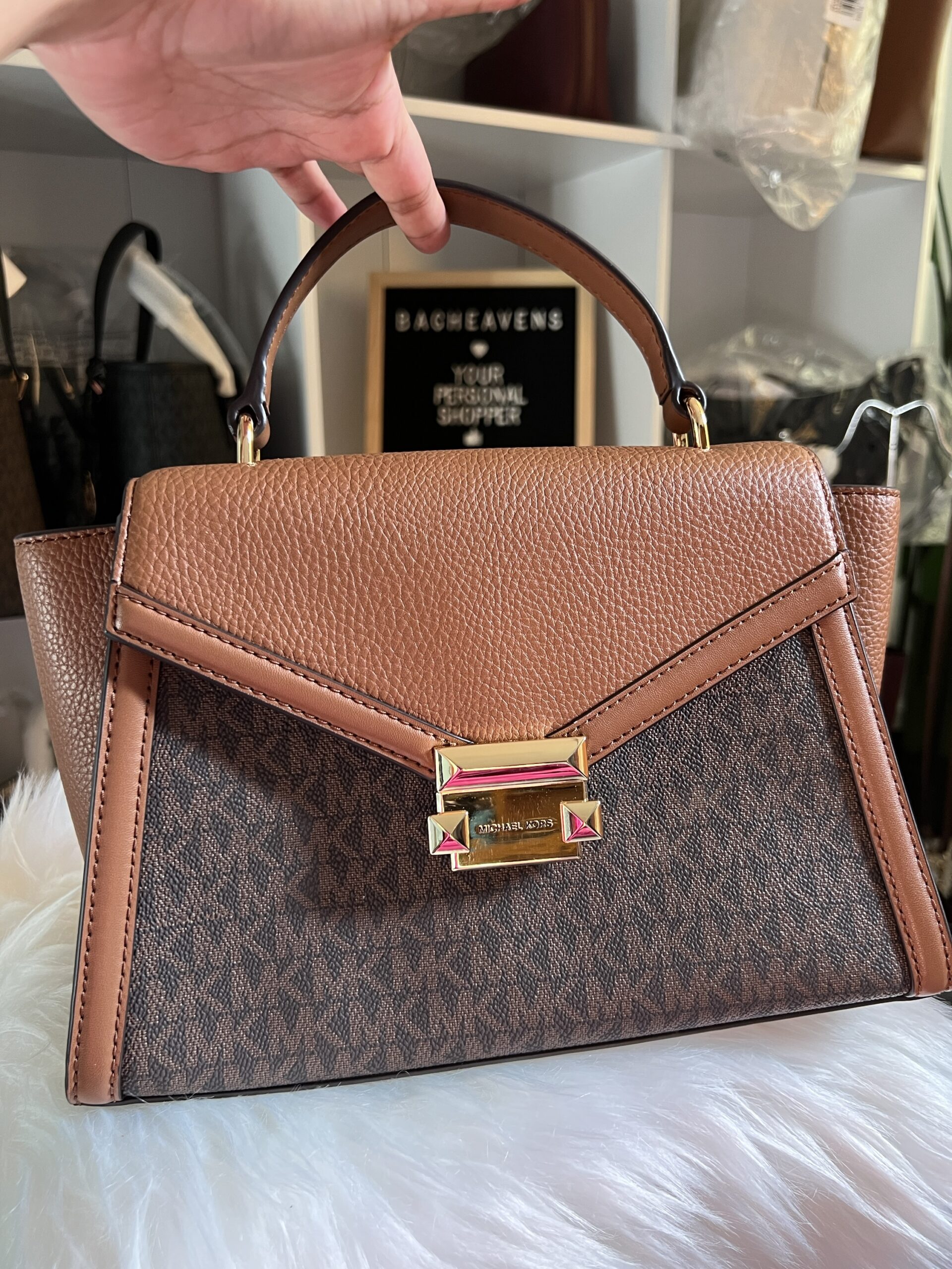 Michael Kors Whitney Medium Flap Top Handle Satchel Signature Brown - Image 3