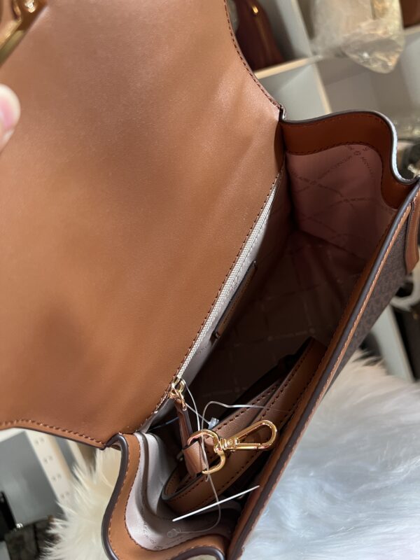 Michael Kors Whitney Medium Flap Top Handle Satchel Signature Brown - Image 6