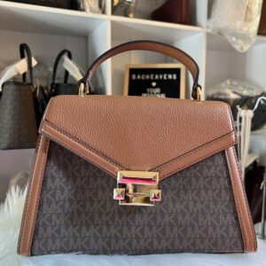 Michael Kors Whitney Medium Flap Top Handle Satchel Signature Brown