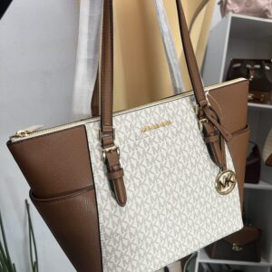 Michael Kors Charlotte Zip Tote Bag Signature Vanilla Brown