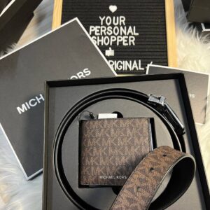 Michael Kors Men Box Set Belt and Wallet Brown