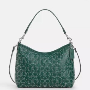(SPayLater) Coach Laurel Shoulder Bag With Rivets Emerald Green