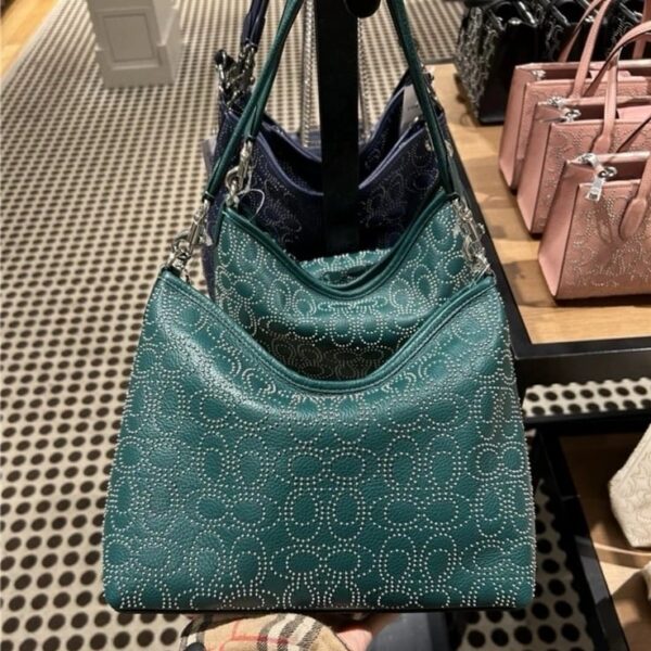 (SPayLater) Coach Laurel Shoulder Bag With Rivets Emerald Green - Image 2