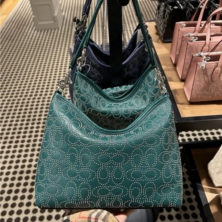 (SPayLater) Coach Laurel Shoulder Bag With Rivets Emerald Green - Image 2