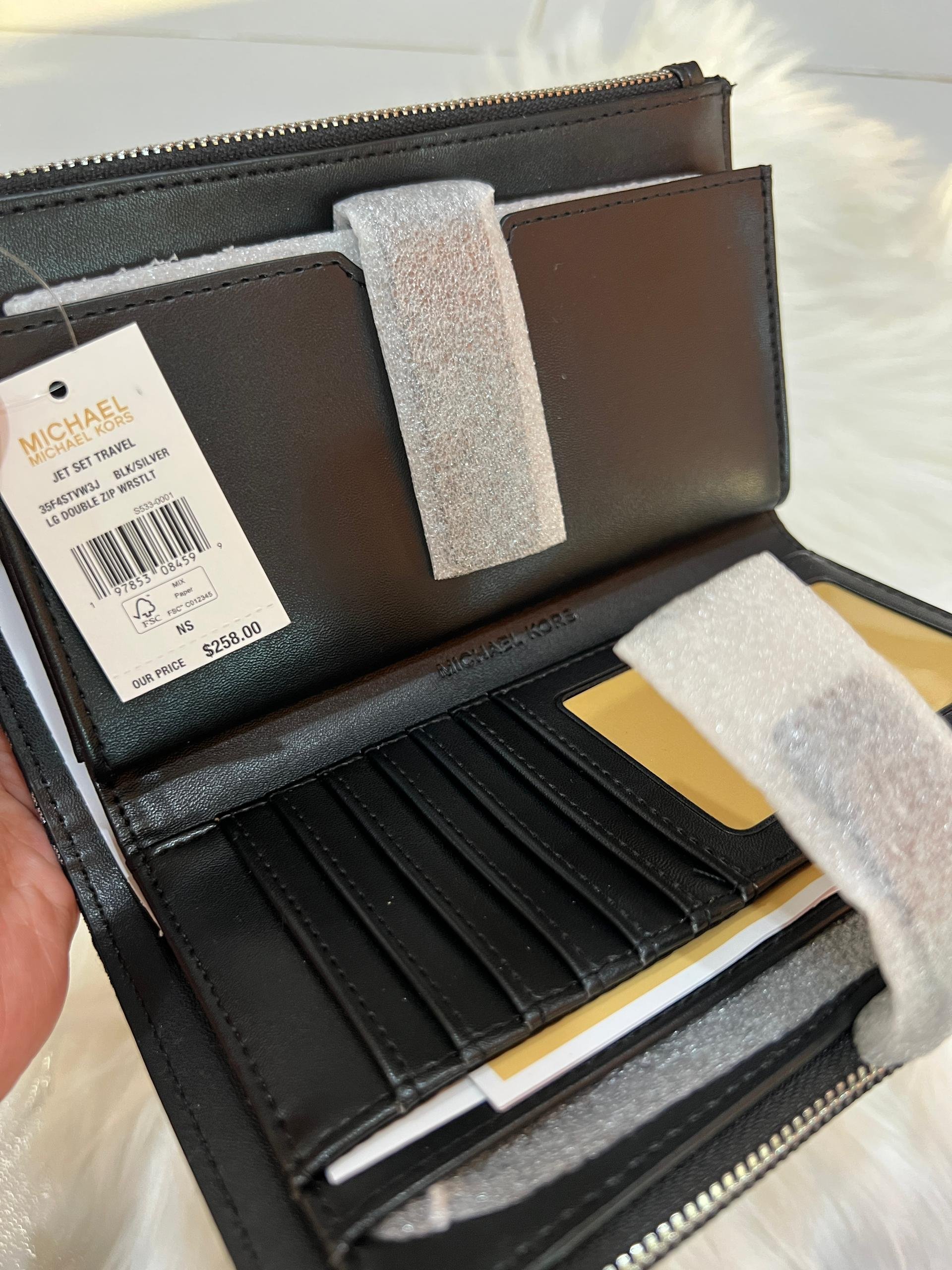 MK Large Double Zip Wristlet Wallet in Black - Image 2