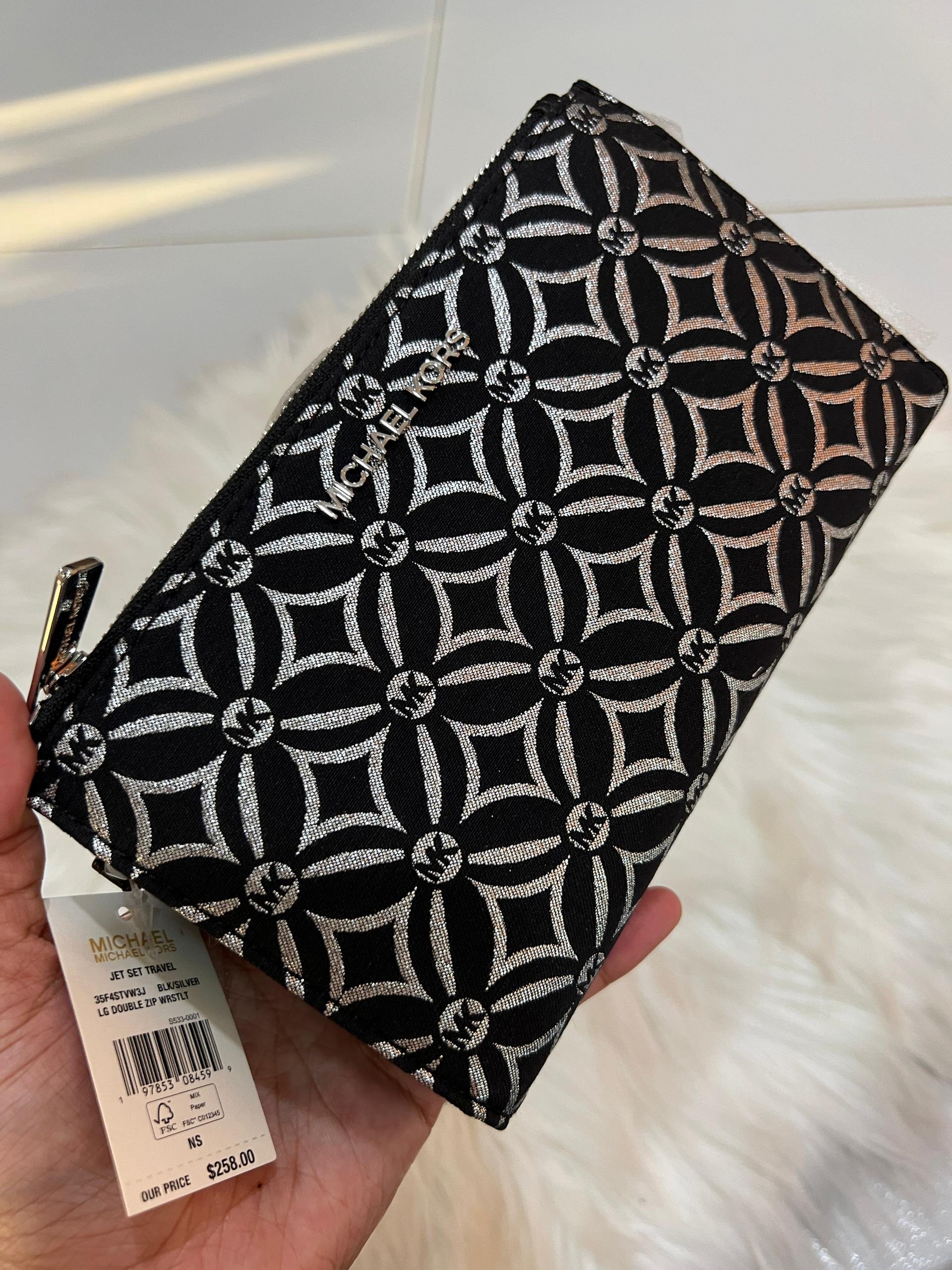 MK Large Double Zip Wristlet Wallet in Black