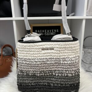 MK Medium Pratt Straw Bucket Bag