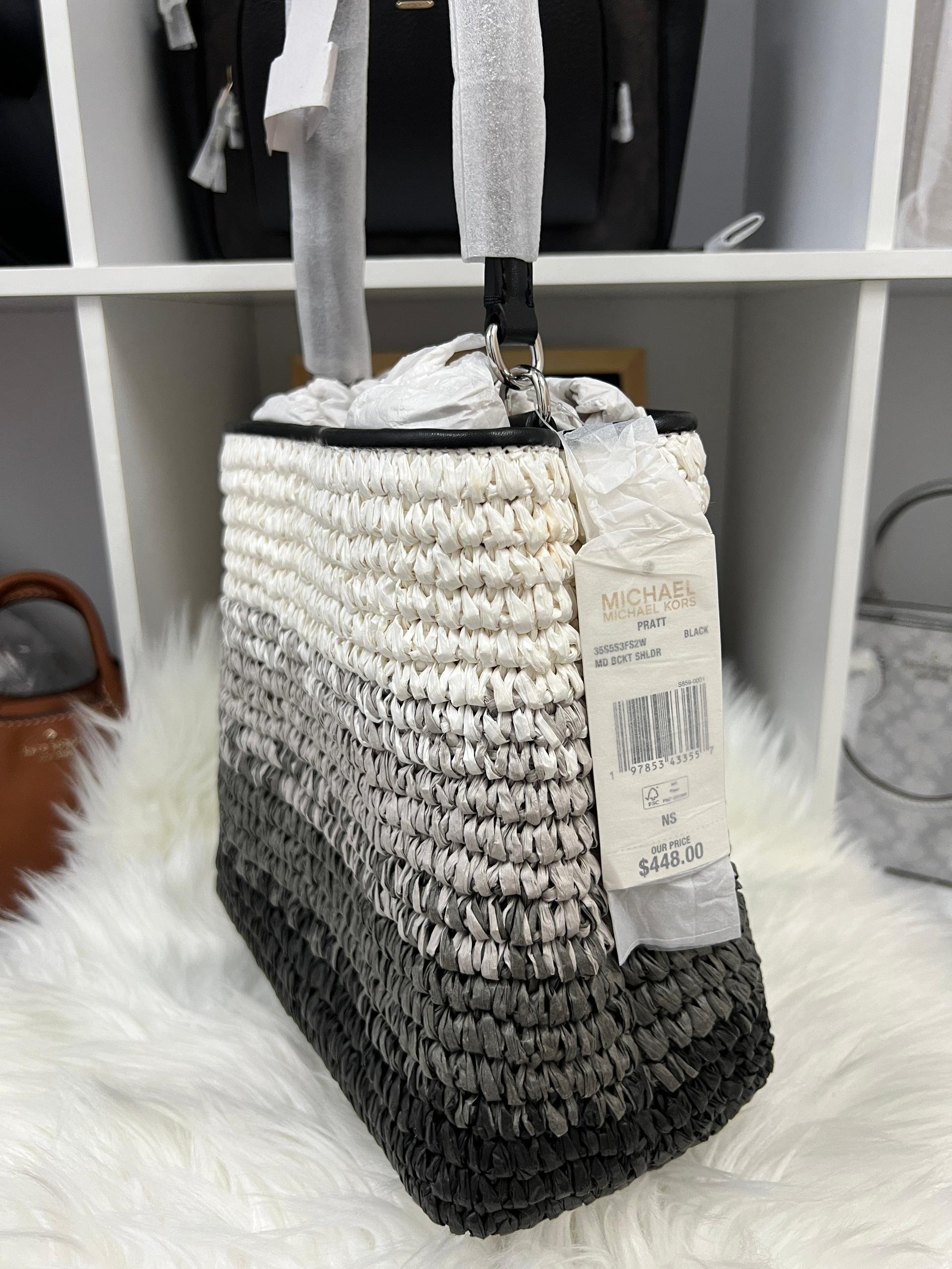 MK Medium Pratt Straw Bucket Bag - Image 3